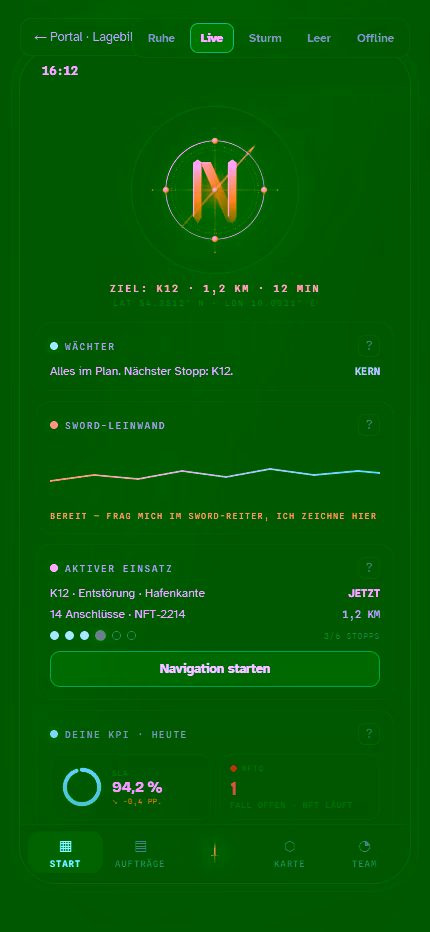Concept study: Field Service App – mobile job view for field technicians with next appointment and checklist (demo data)