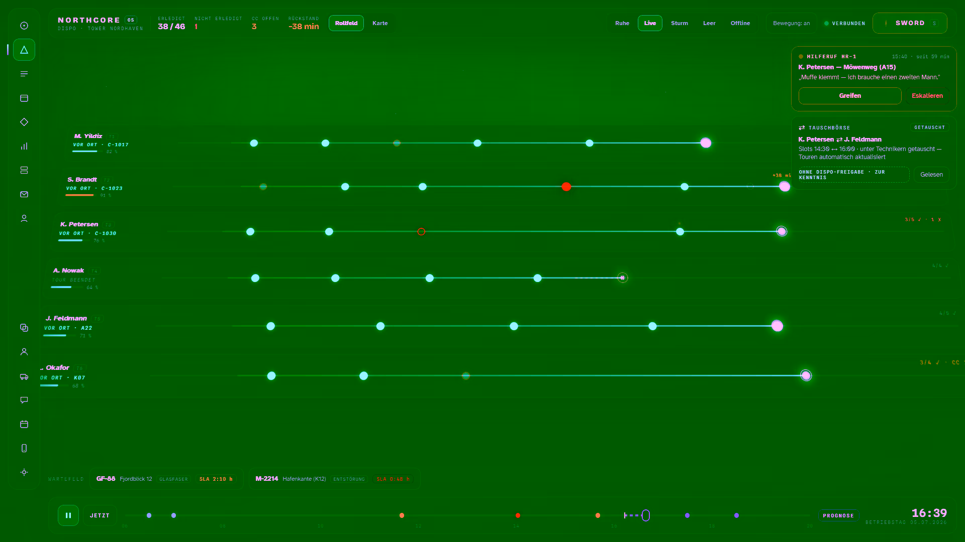 Concept study: Operations Command – operations control center with map, status and planning views (demo data)